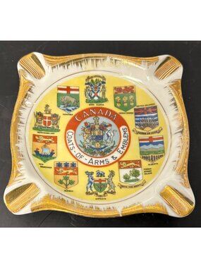 Canada Royal Coats Of Arms & Emblems GC Fine China Ashtray Hand Painted Gold